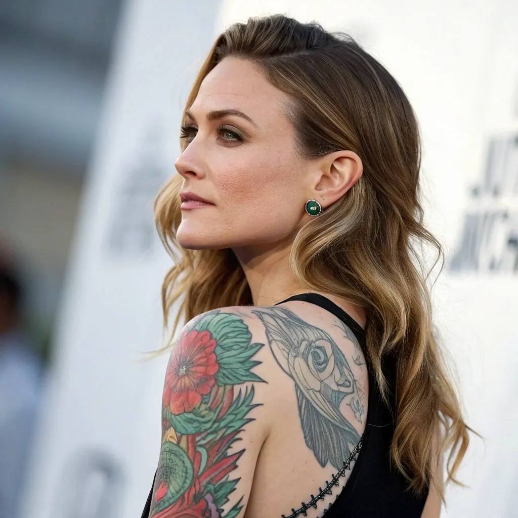 Jennifer showing her tattooed arm