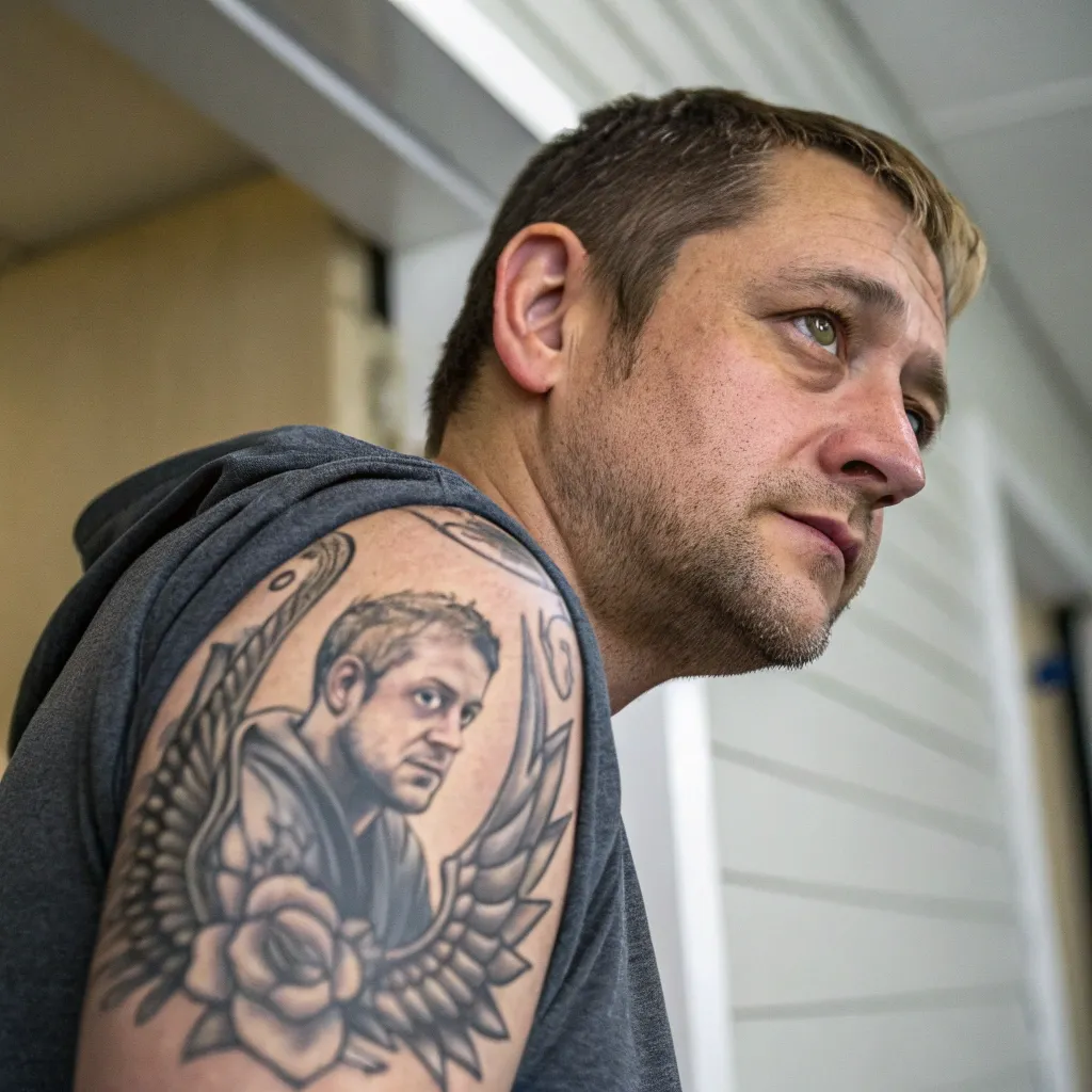 Mark with his memorial tattoo